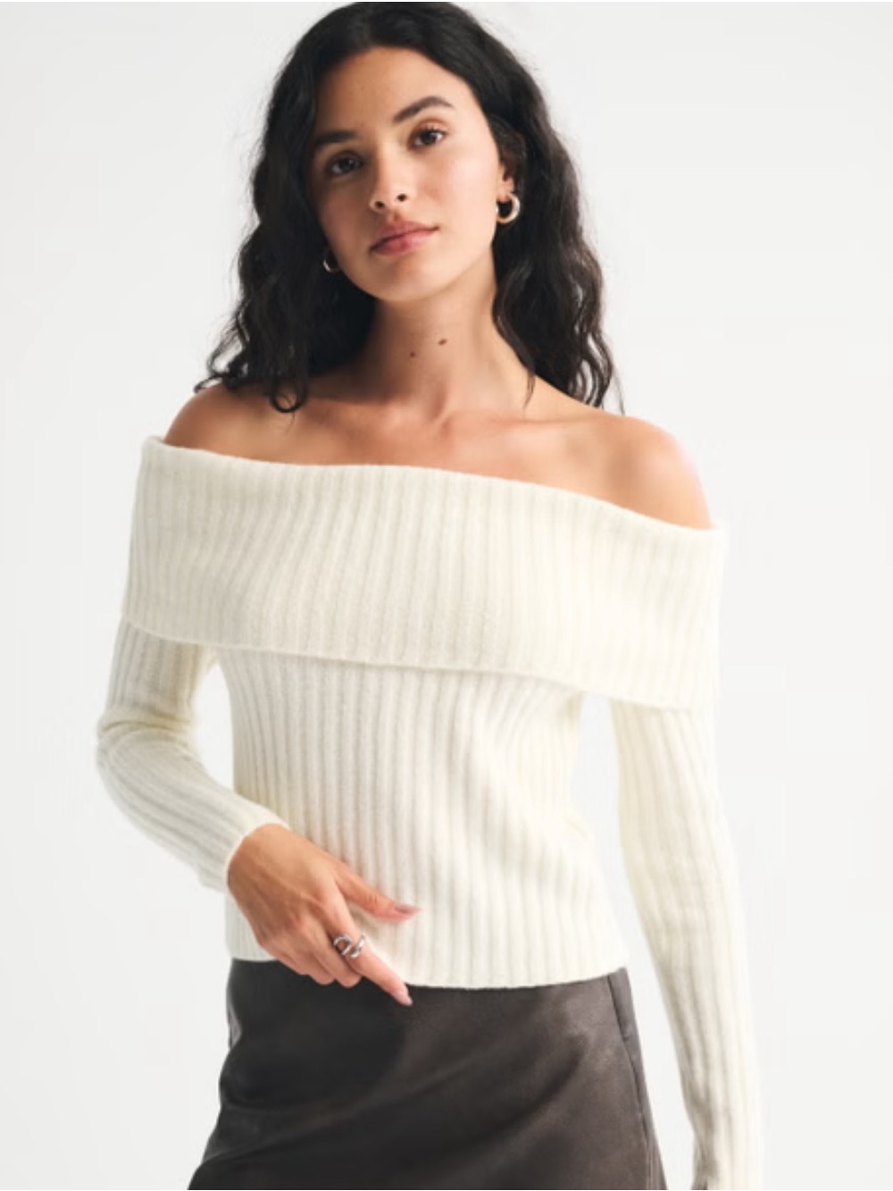 NWT Abercrombie Ribbed Fold Over Off-the-Shoulder Sweater